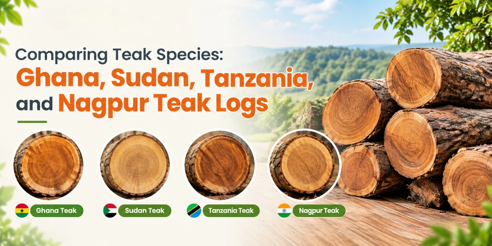 Comparing Teak Species: Ghana, Sudan, Tanzania, and Nagpur Teak Logs